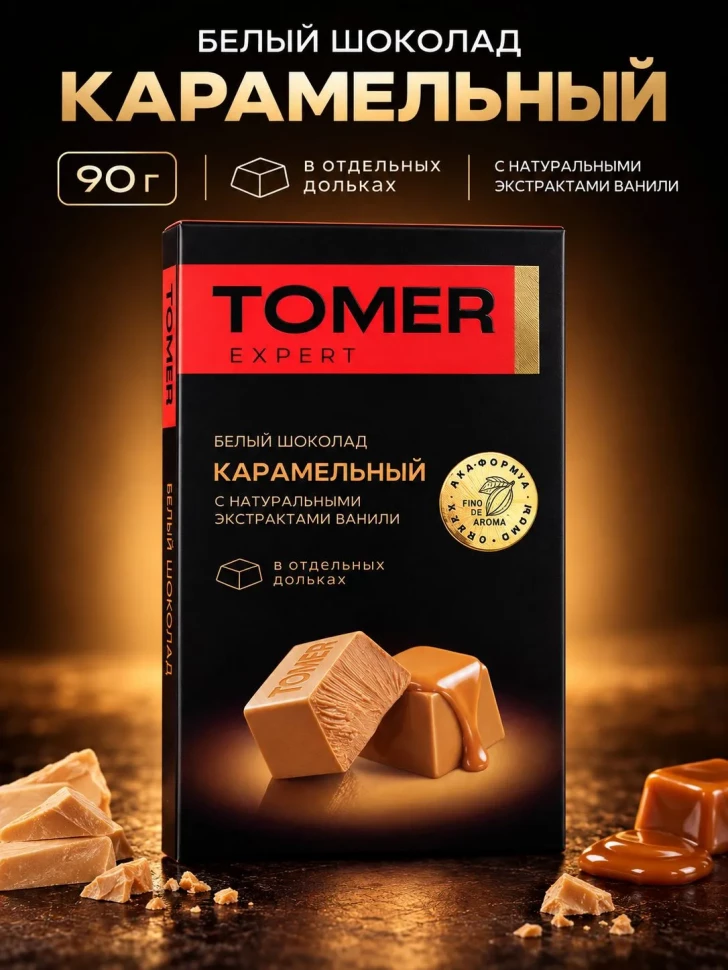  Фабрика Томер  Белый шоколад КАРАМЕЛЬНЫЙ, 90г  в Абакане